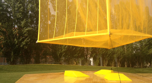 Outdoor work of art in yellow and orange colours